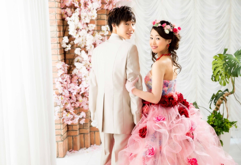 天使の花嫁衣装桜ピンクの花嫁晩餐会高開きドレス5 - ドレス
